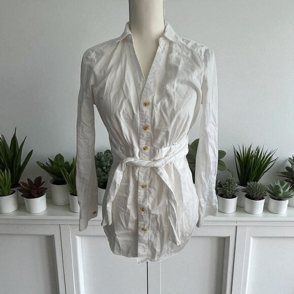 MAEVE Anthropologie White Belted Button Down Size 4 - Picture 1 of 5